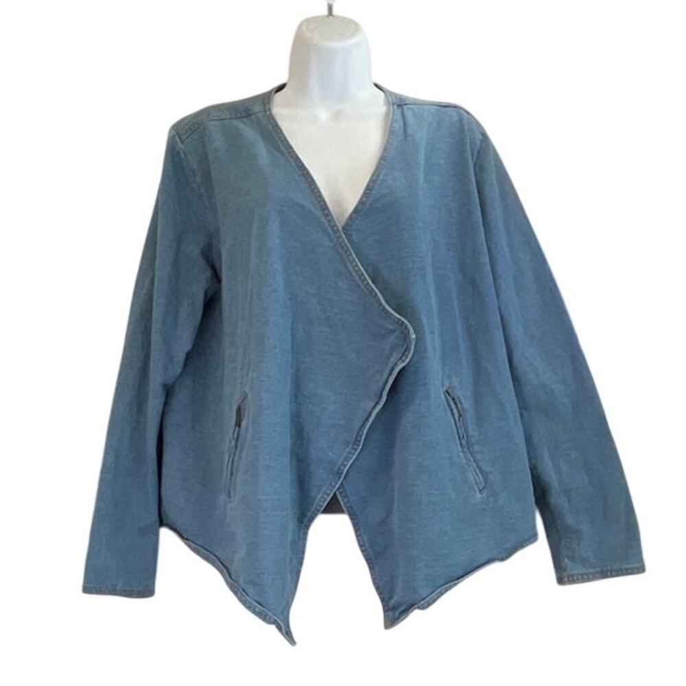 Soft Surroundings Womens L Blue Open Cardigan 2 Pockets Southwestern/Hobo